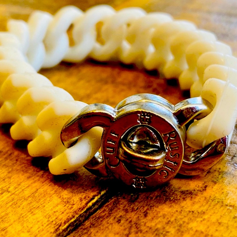 Rustic Cuff Braided White Bracelet With Silver - image 1